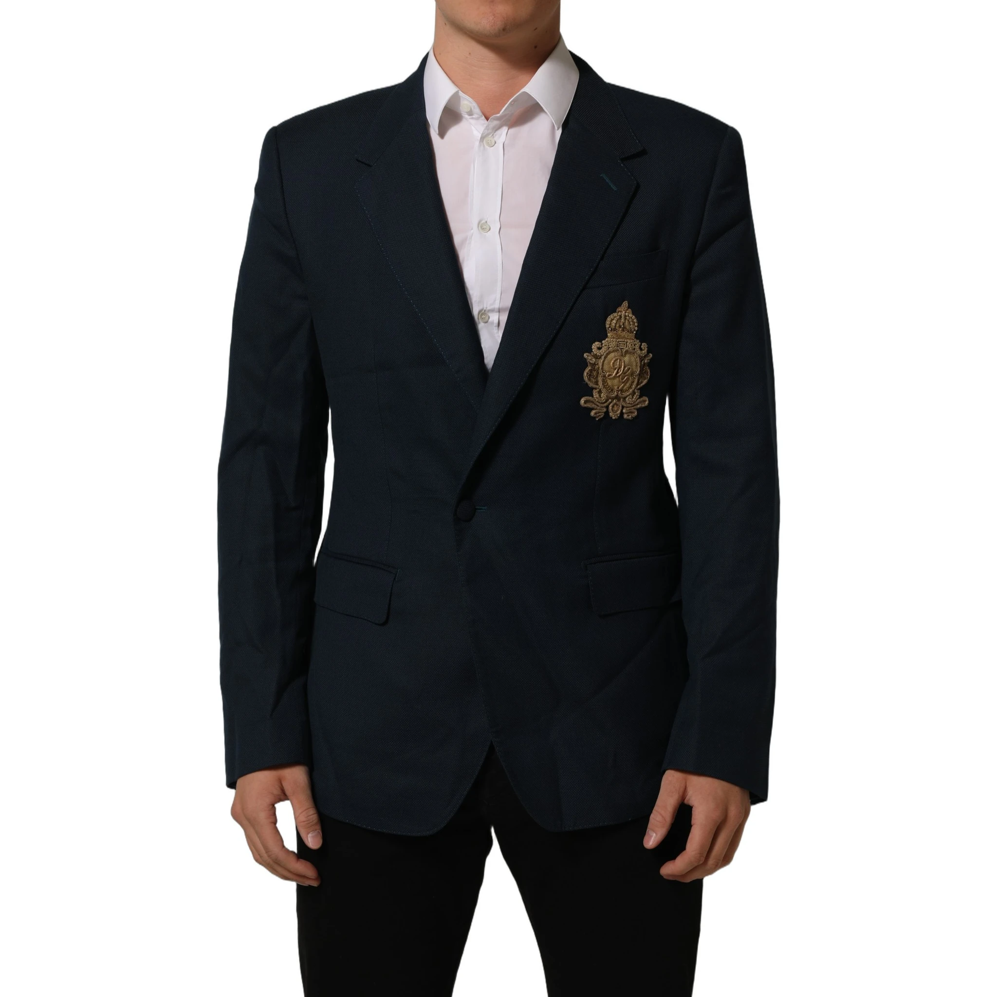 Blue Wool Logo Single Breasted Coat Jacket