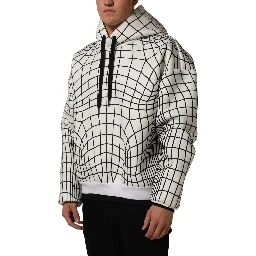 White Black WarpGrid Pattern Hoodie Sweater