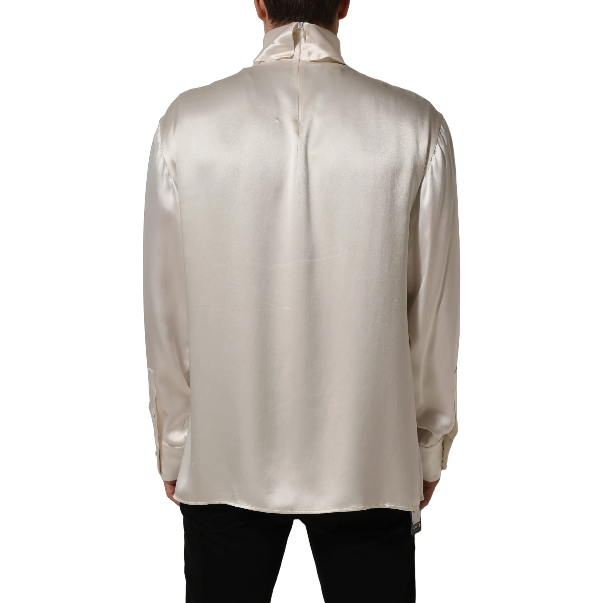 White Silk Long Sleeves Turtleneck Sweater