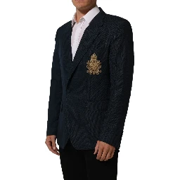 Blue Wool Logo Single Breasted Coat Jacket