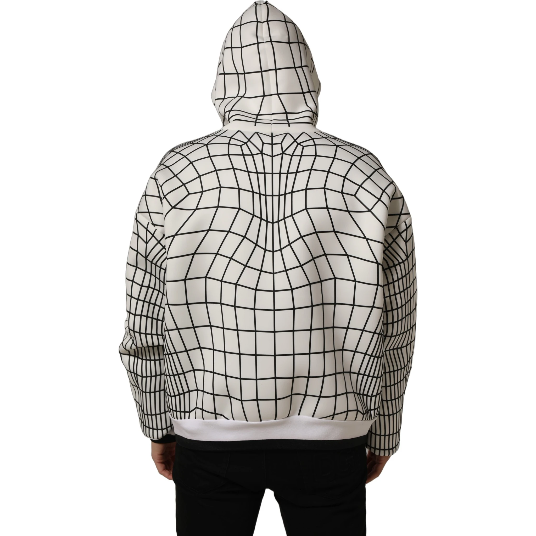 White Black WarpGrid Pattern Hoodie Sweater