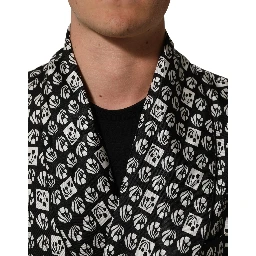 Black White Silk Men Wrap Robe Coat Jacket