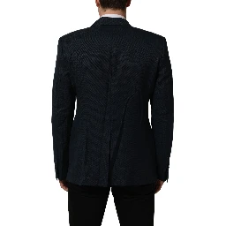 Blue Wool Logo Single Breasted Coat Jacket