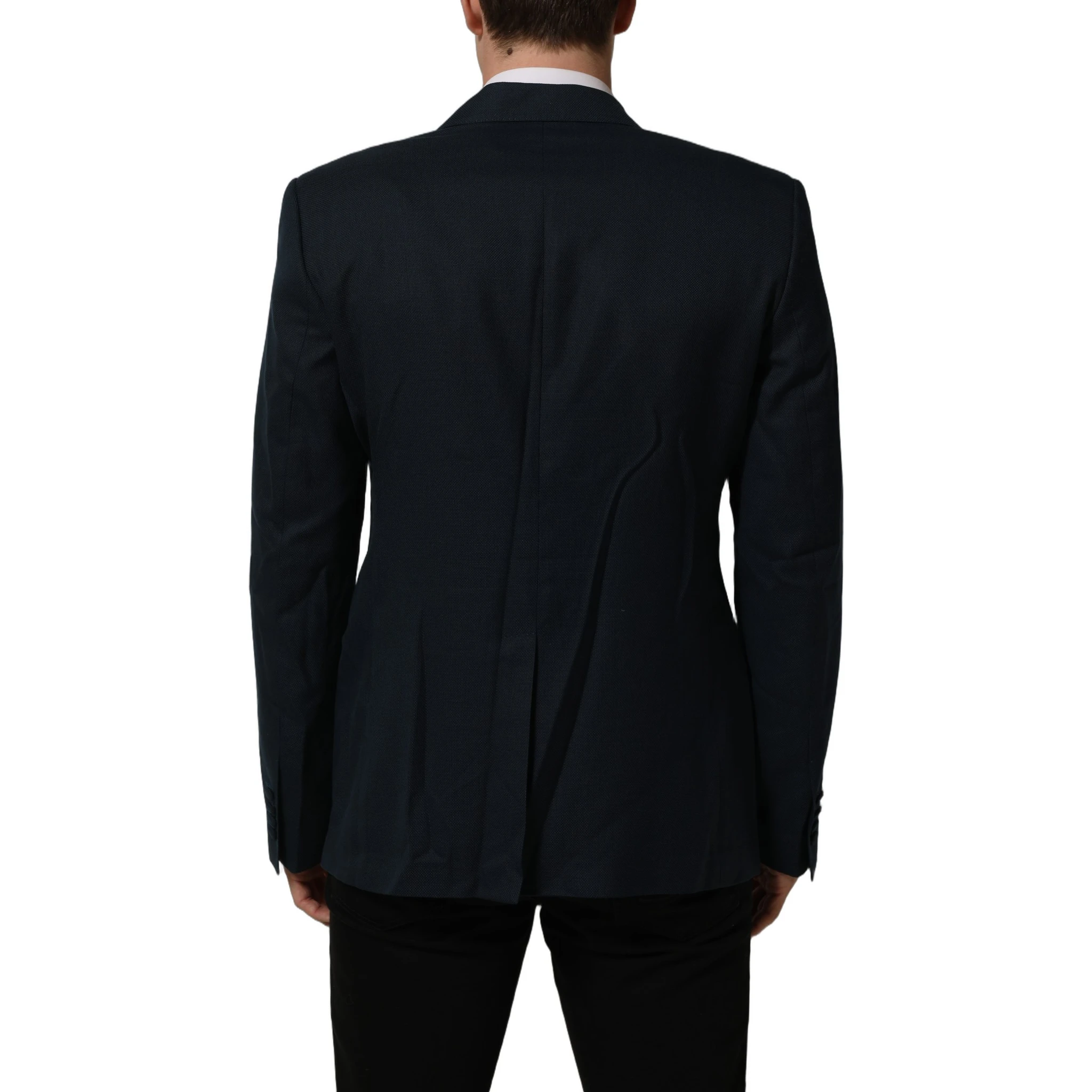 Blue Wool Logo Single Breasted Coat Jacket