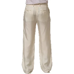 Off White Silk Straight Wide Leg Trouser Pants