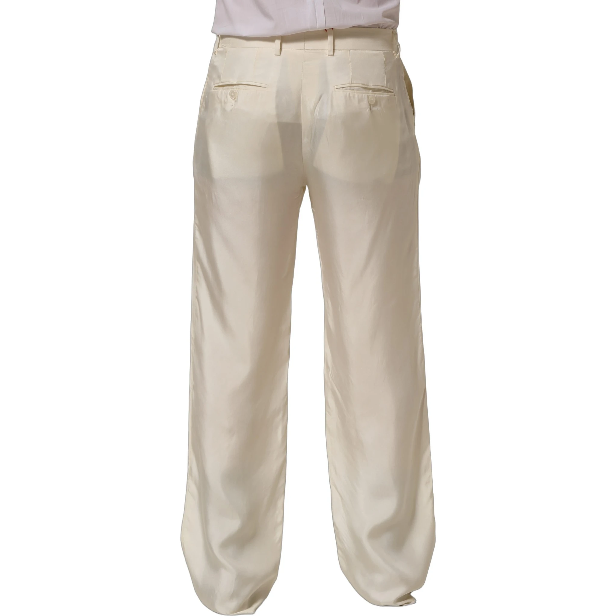 Off White Silk Straight Wide Leg Trouser Pants
