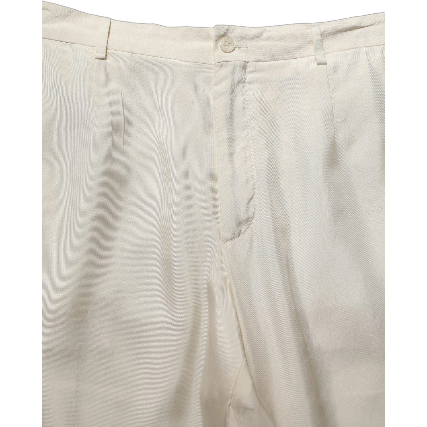 Off White Silk Straight Wide Leg Trouser Pants