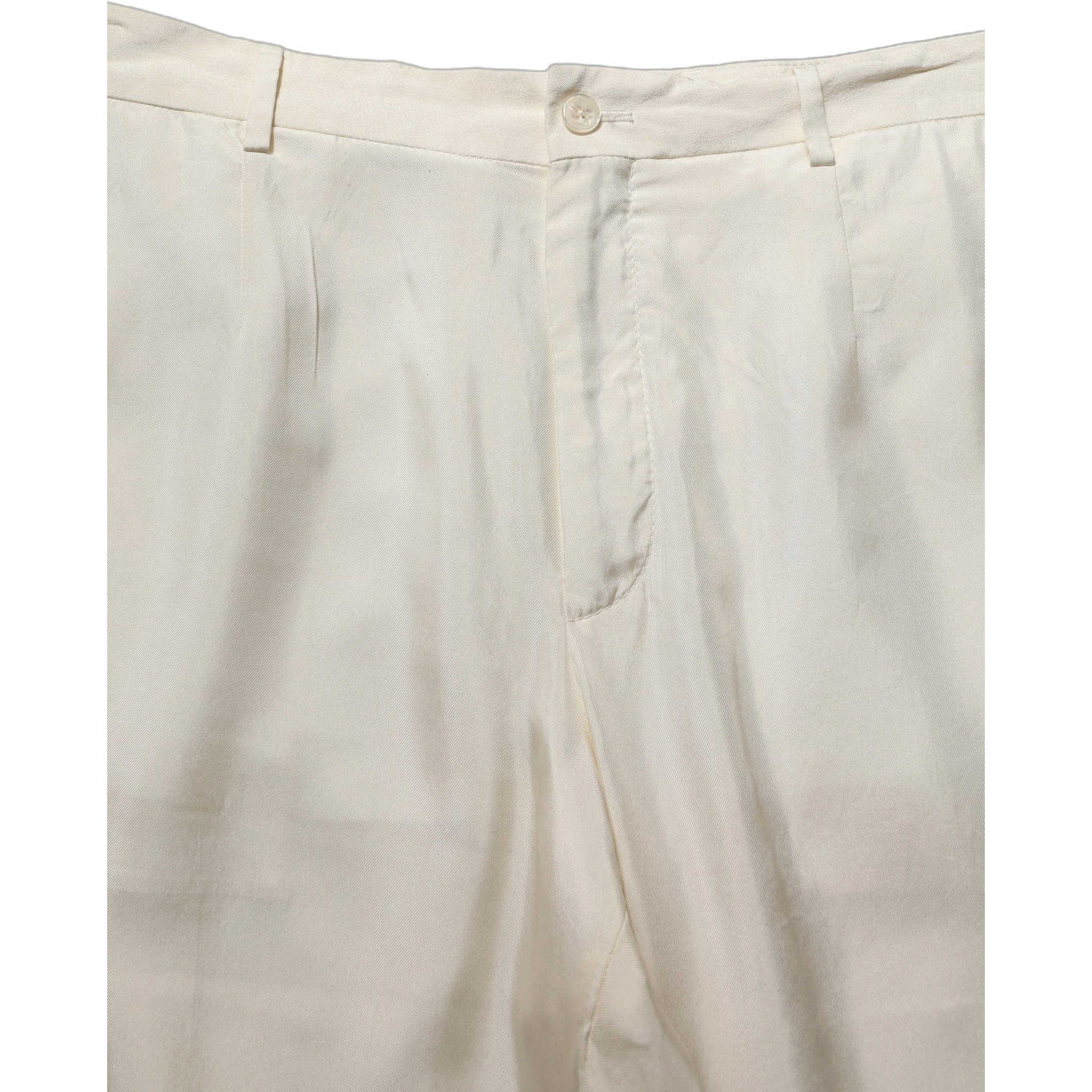 Off White Silk Straight Wide Leg Trouser Pants