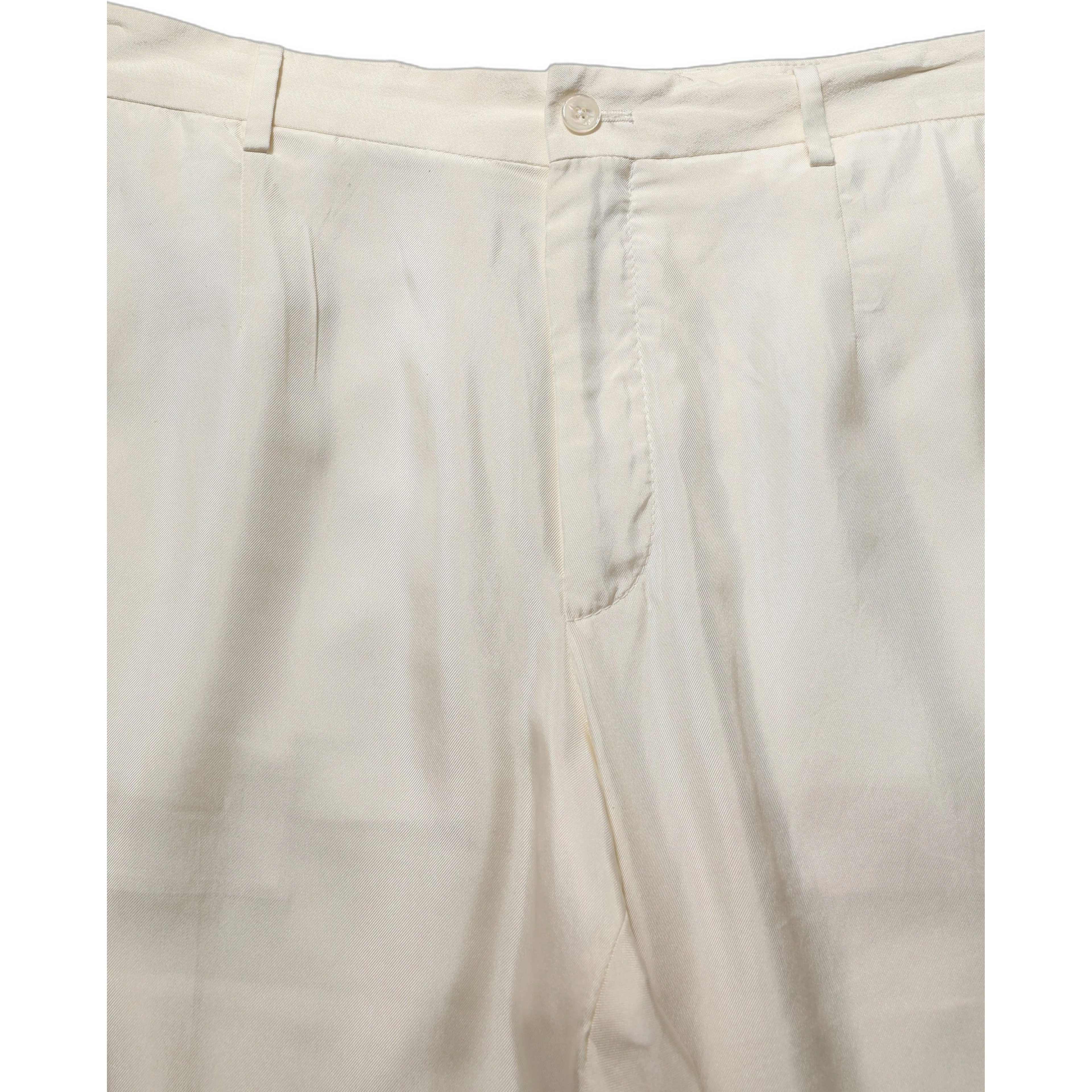 Off White Silk Straight Wide Leg Trouser Pants