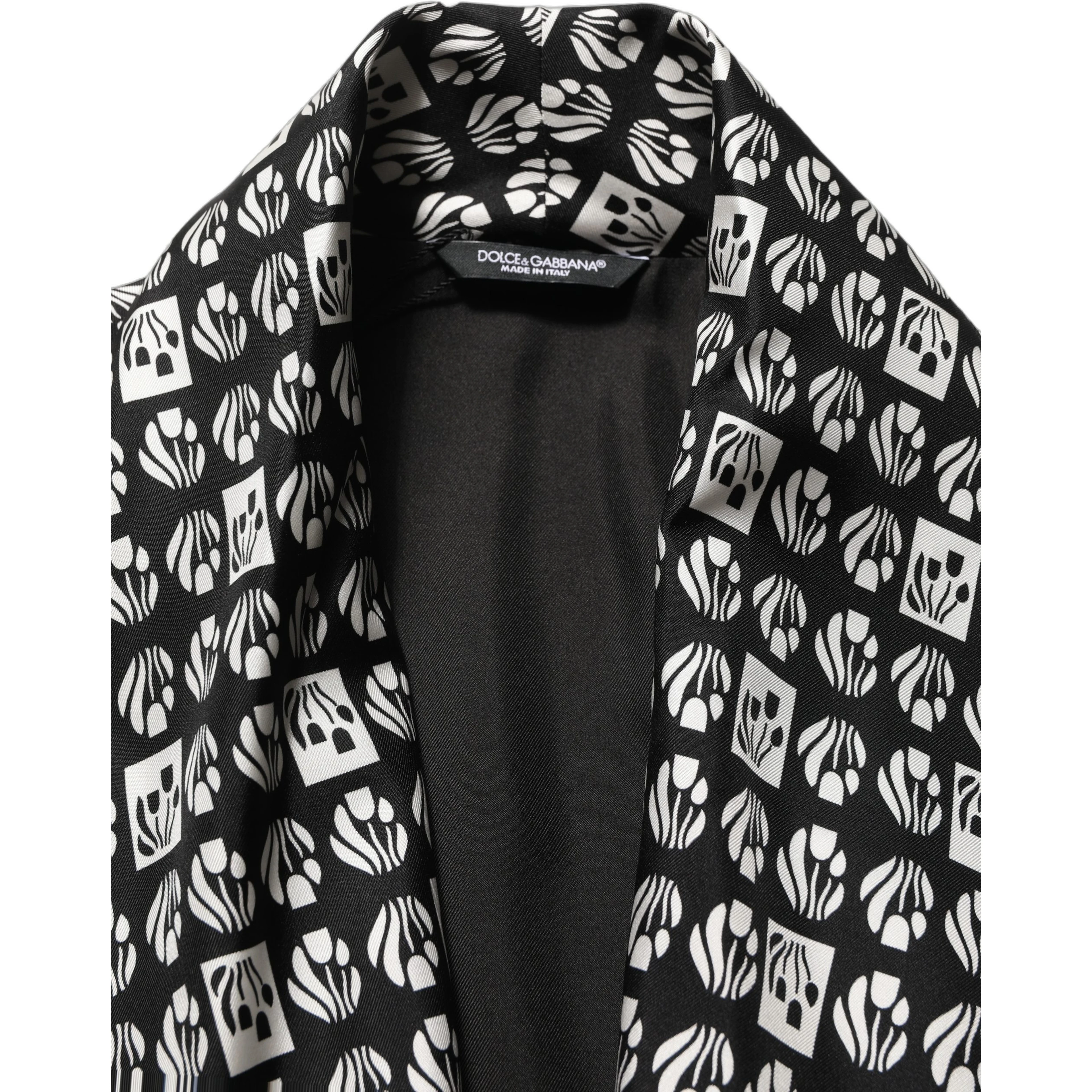 Black White Silk Men Wrap Robe Coat Jacket