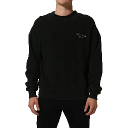Black Cotton Crew Neck Men Sweatshirt Sweater