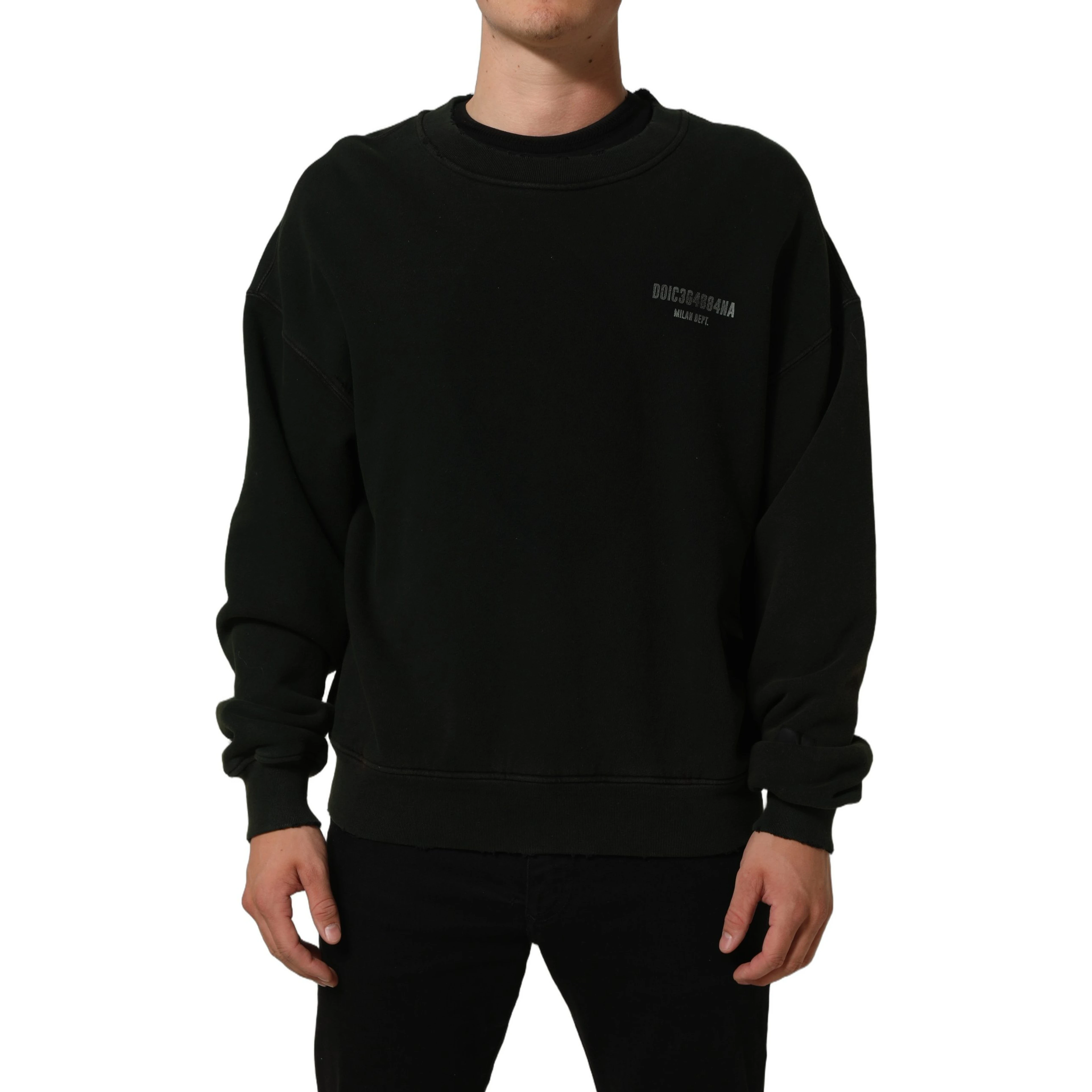 Black Cotton Crew Neck Men Sweatshirt Sweater