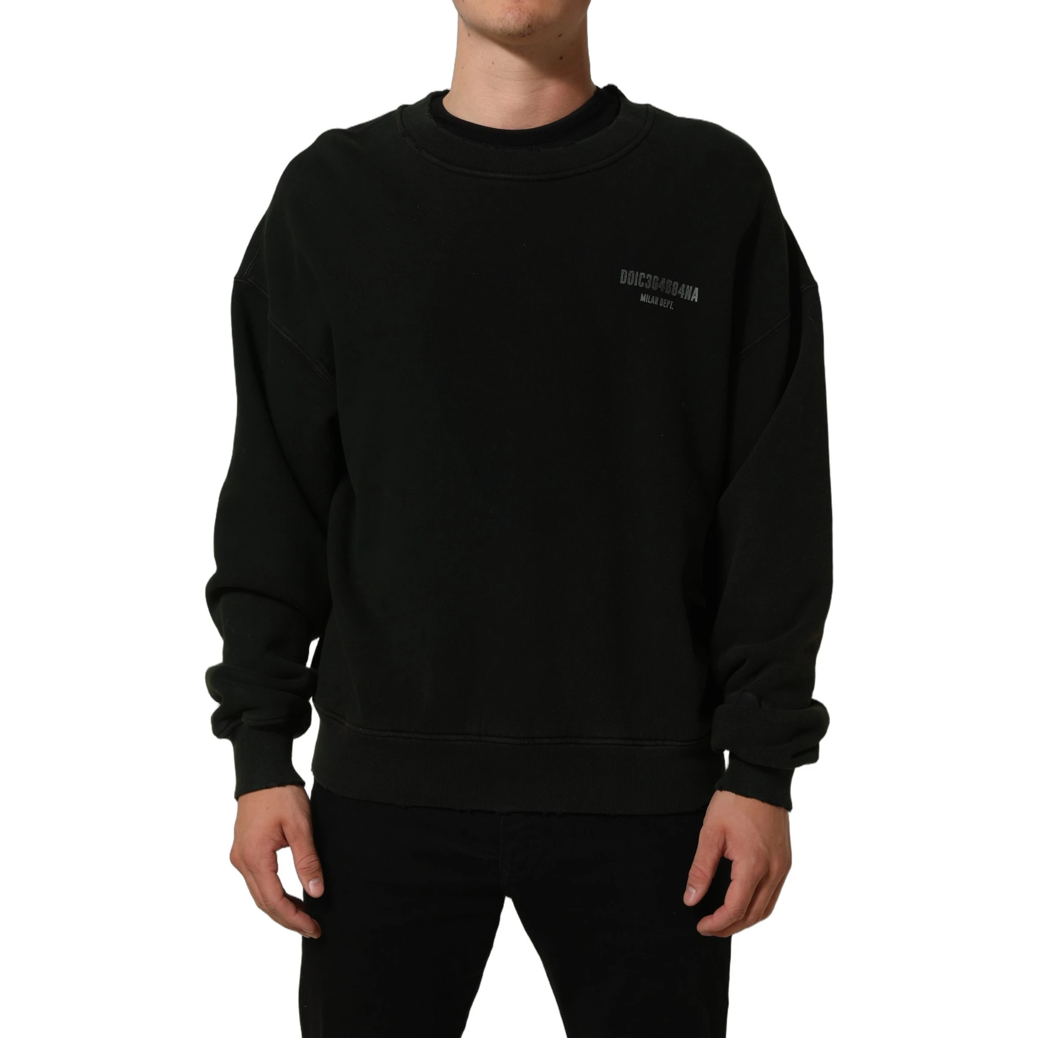 Black Cotton Crew Neck Men Sweatshirt Sweater
