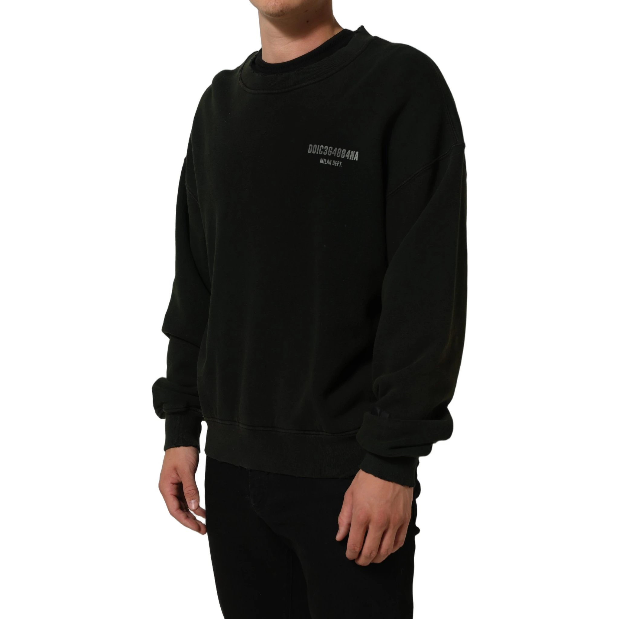 Black Cotton Crew Neck Men Sweatshirt Sweater