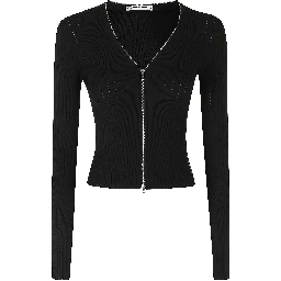 LS V-NECK POINTELLE CARDIGAN W ZIP
