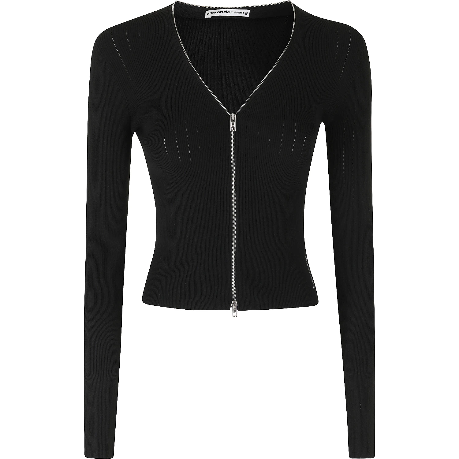 LS V-NECK POINTELLE CARDIGAN W ZIP