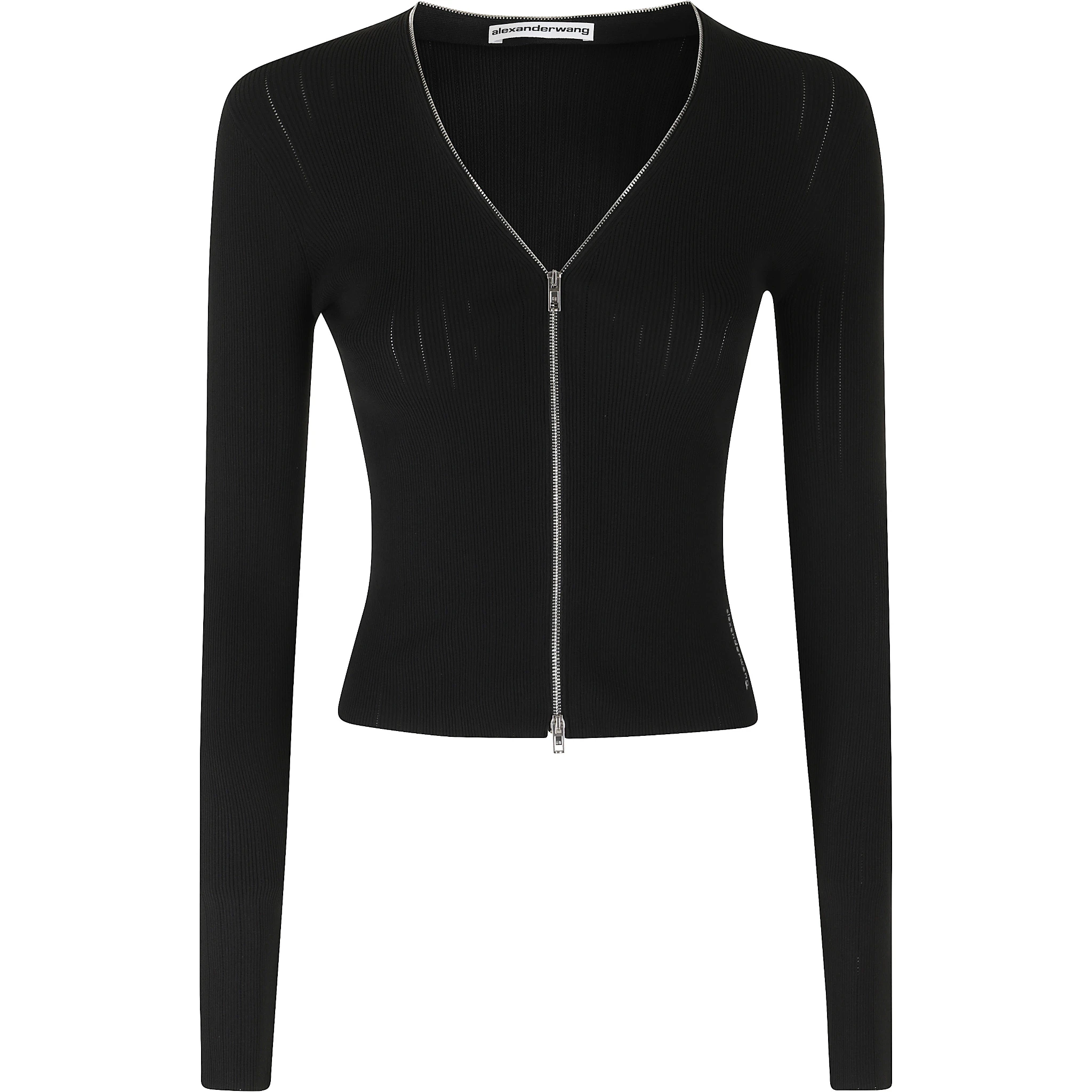 LS V-NECK POINTELLE CARDIGAN W ZIP