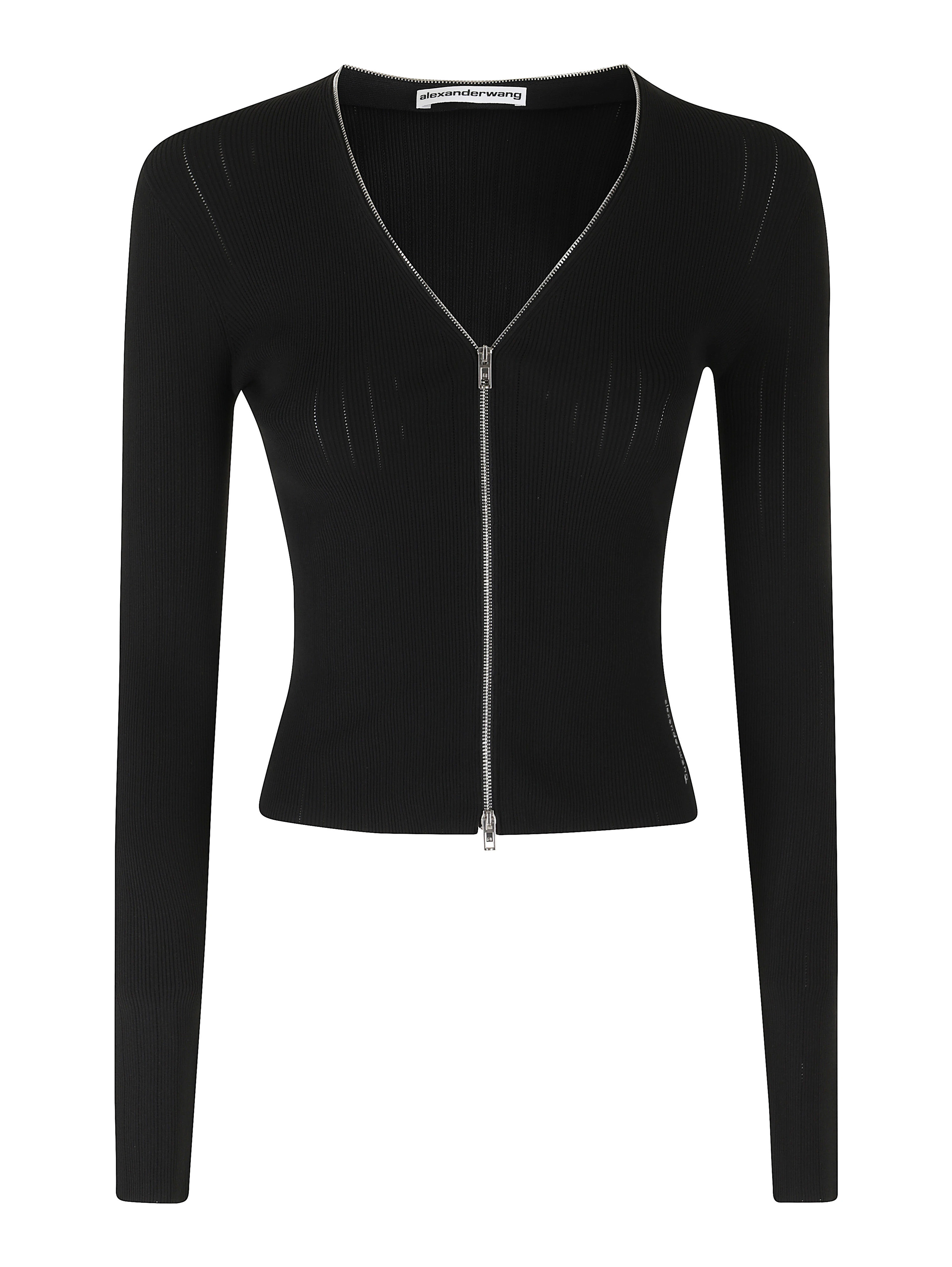 LS V-NECK POINTELLE CARDIGAN W ZIP