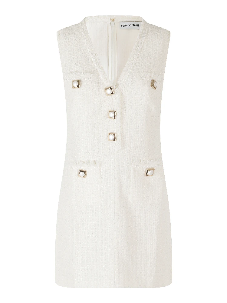 CREAM SLEEVELESS BOUCLE MINI DRESS
