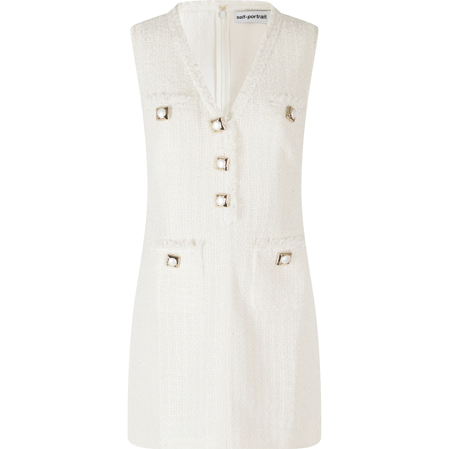 CREAM SLEEVELESS BOUCLE MINI DRESS
