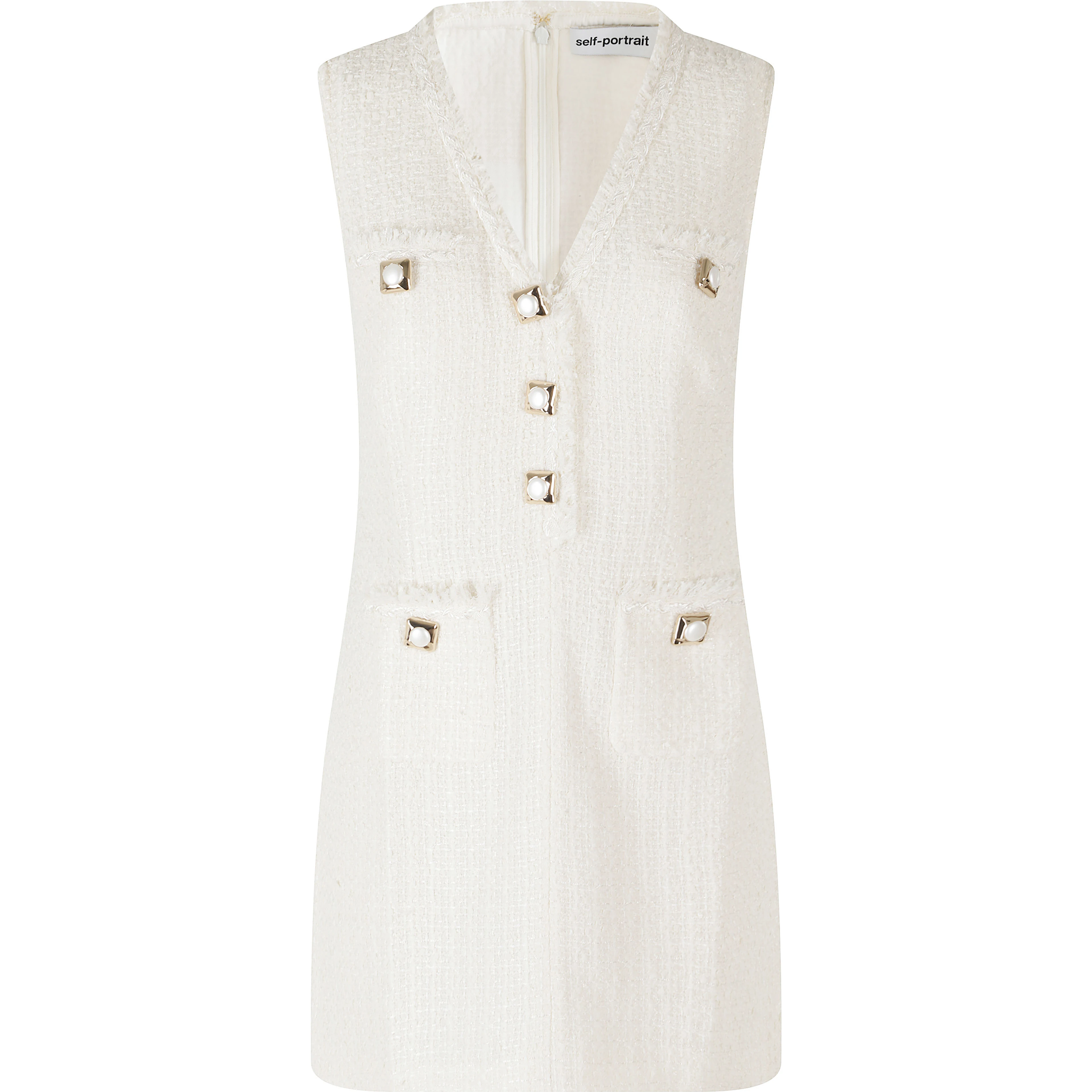 CREAM SLEEVELESS BOUCLE MINI DRESS