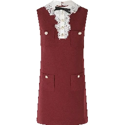 BURGUNDY CREPE LACE COLLAR MINI DRESS