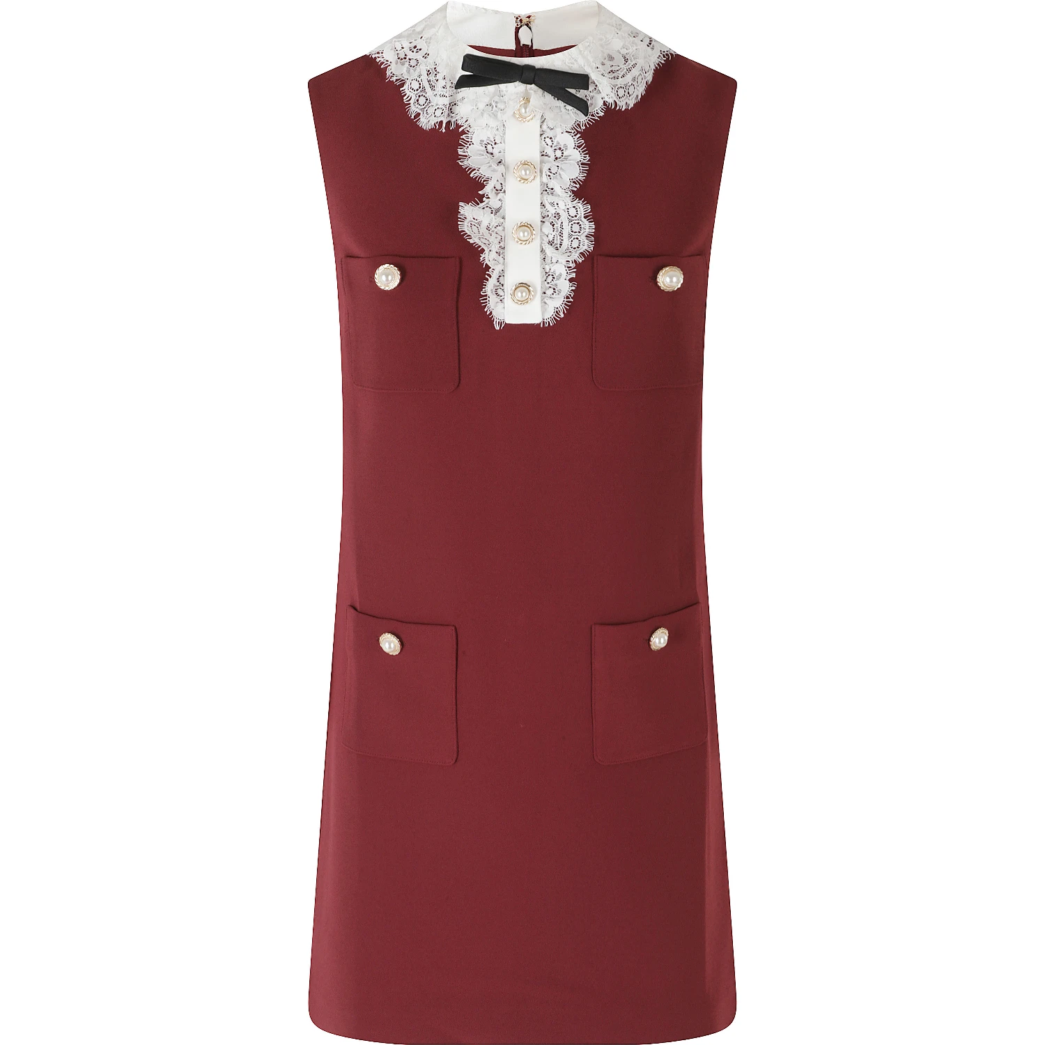 BURGUNDY CREPE LACE COLLAR MINI DRESS