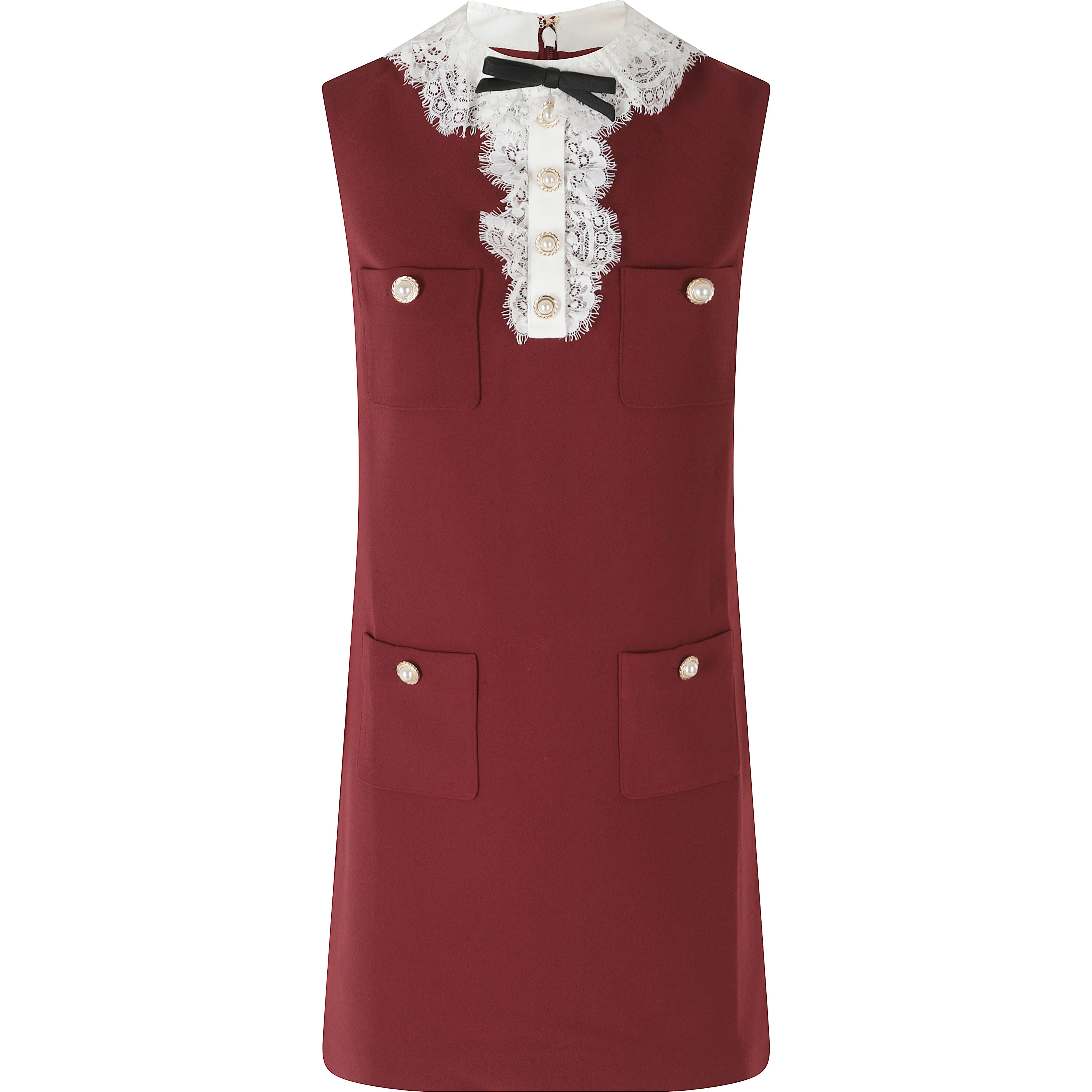 BURGUNDY CREPE LACE COLLAR MINI DRESS