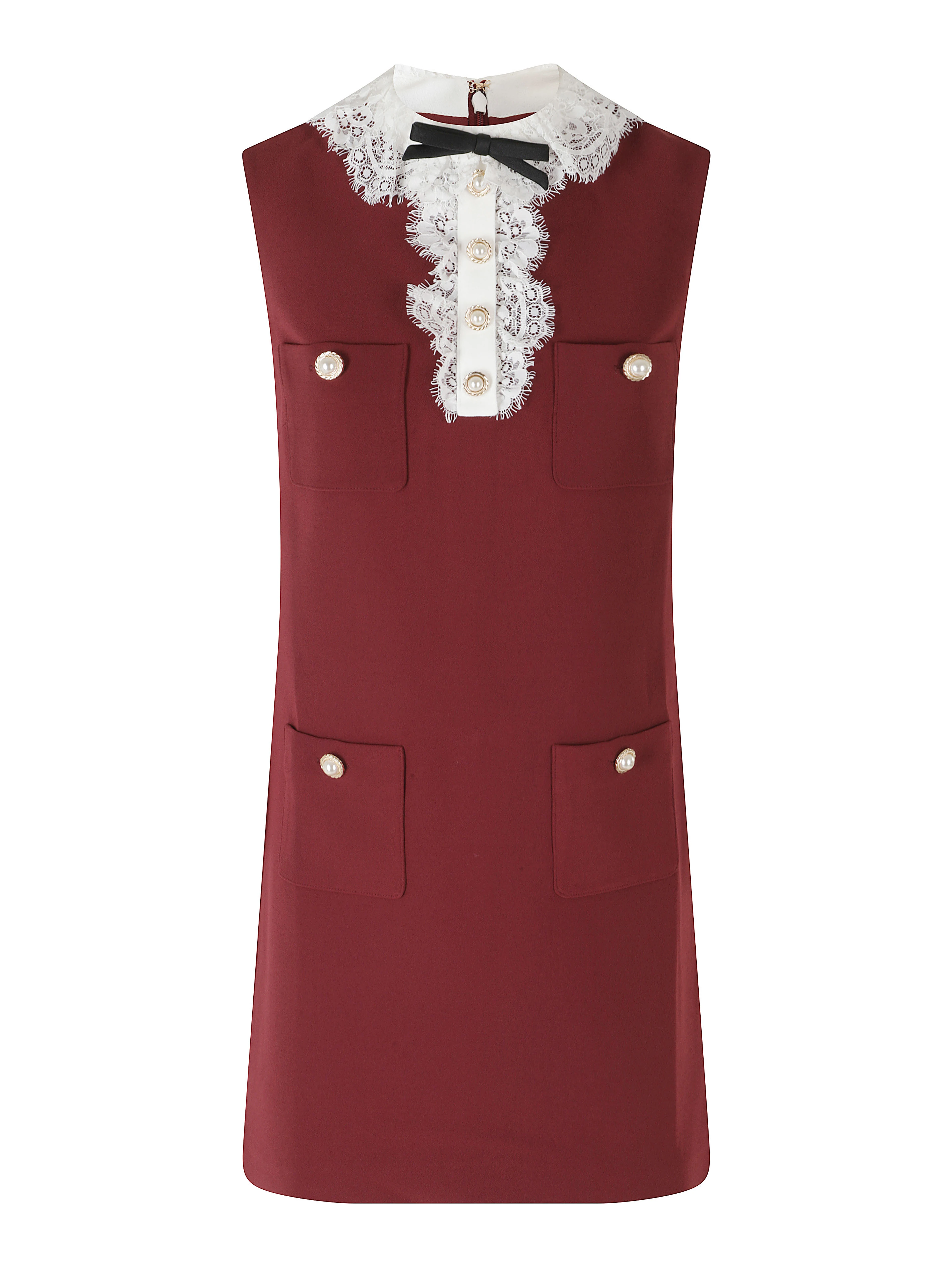 BURGUNDY CREPE LACE COLLAR MINI DRESS