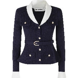 NAVY RIBBED KNIT CARDIGAN