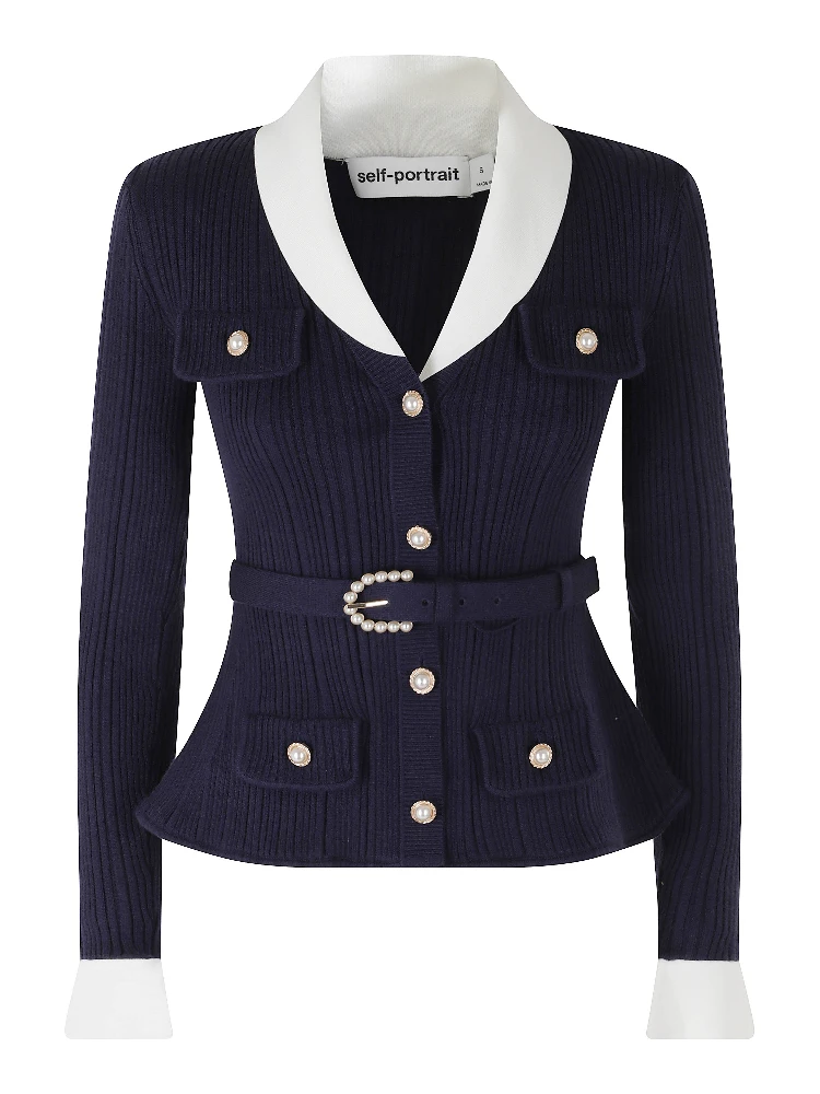 NAVY RIBBED KNIT CARDIGAN