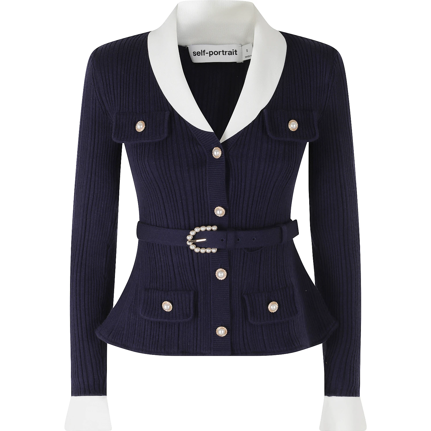 NAVY RIBBED KNIT CARDIGAN