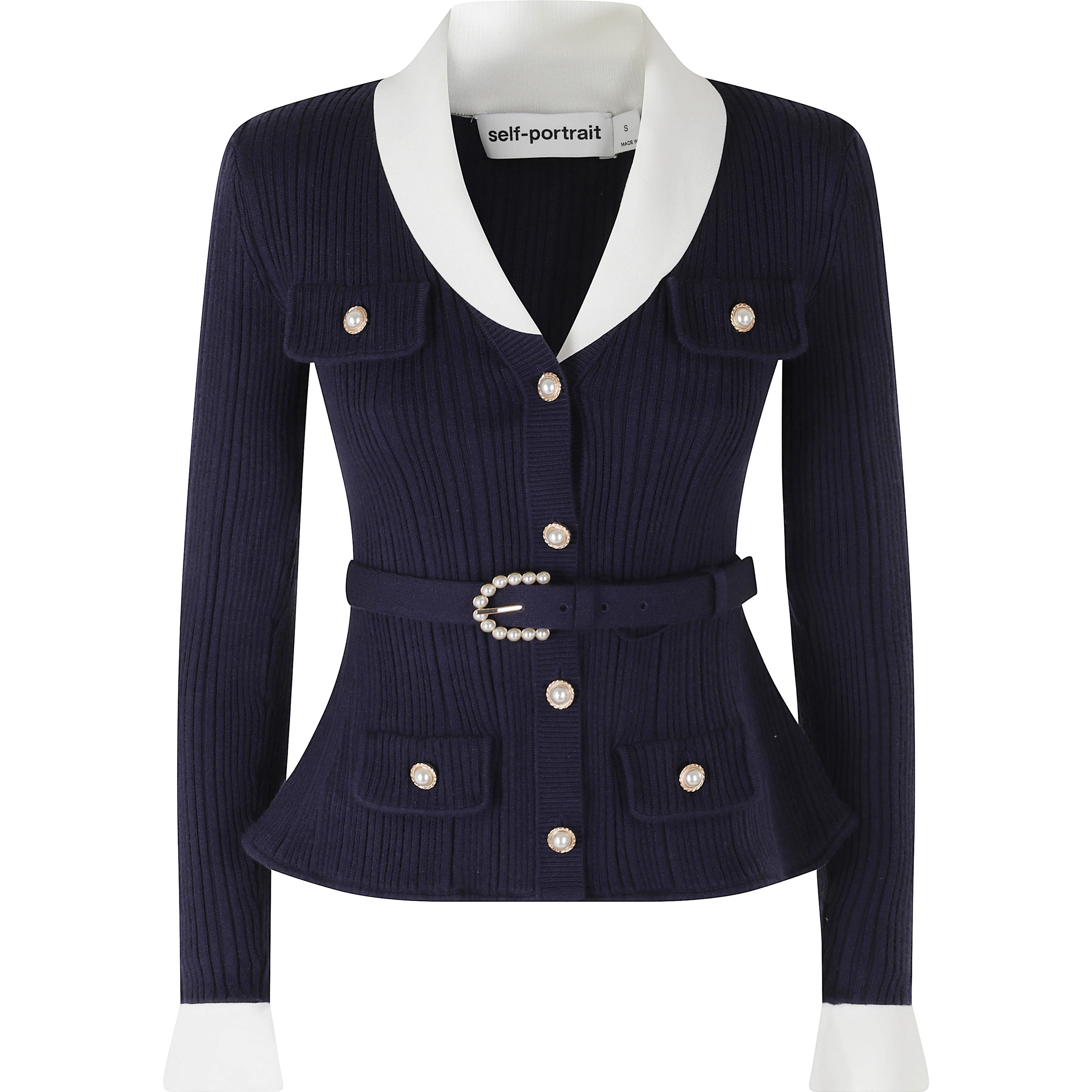 NAVY RIBBED KNIT CARDIGAN