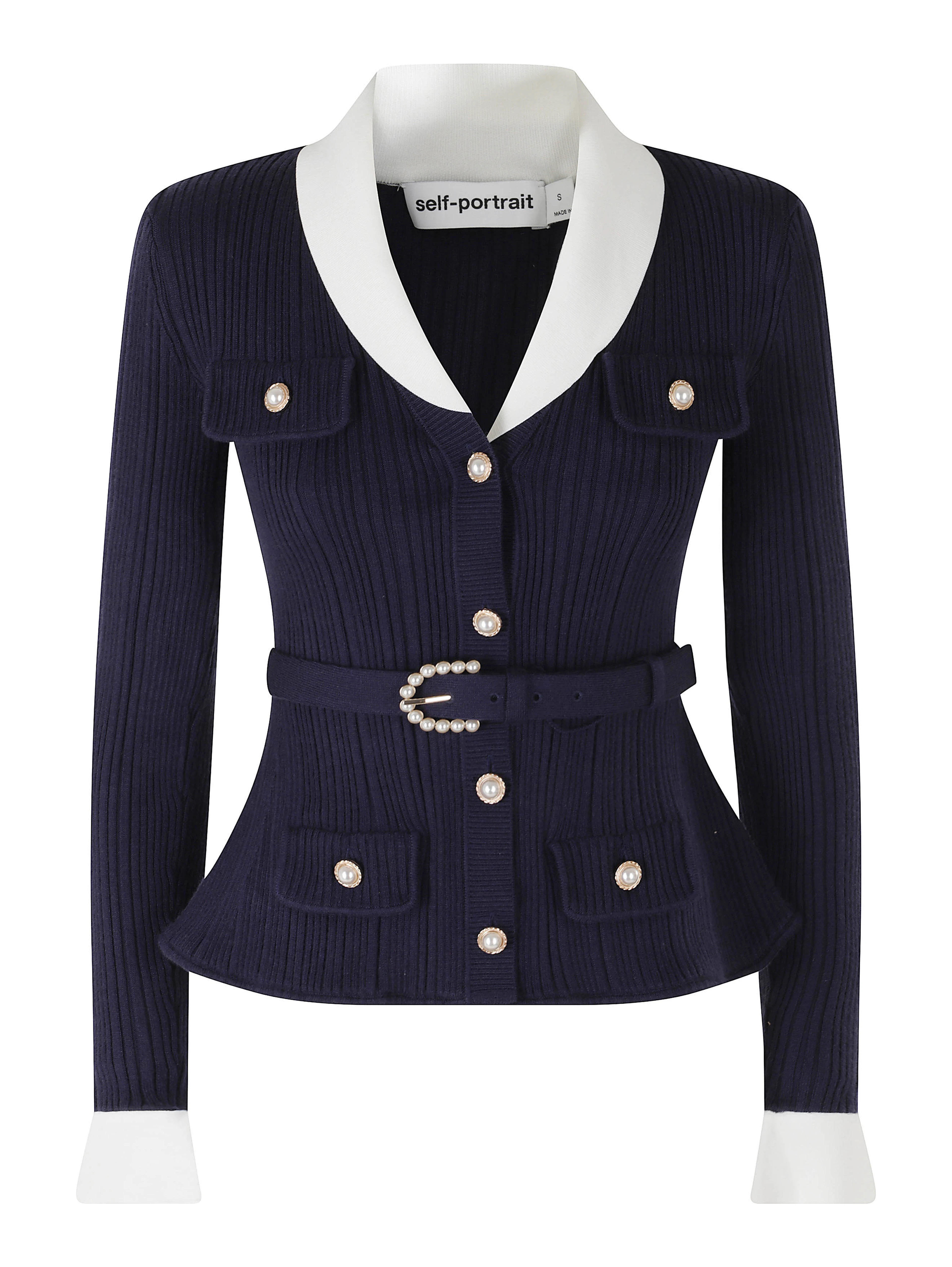 NAVY RIBBED KNIT CARDIGAN