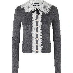 GREY LACE COLLAR KNIT CARDIGAN