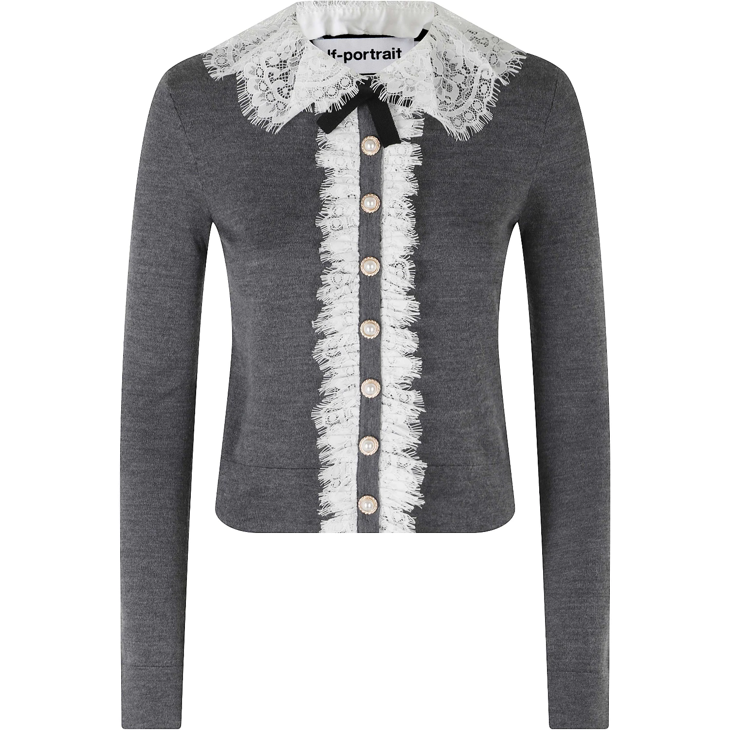 GREY LACE COLLAR KNIT CARDIGAN