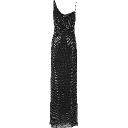 BLACK RHINESTONE DRAPED MAXI DRESS