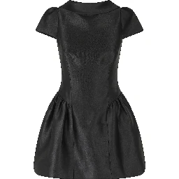 BLACK TAFFETA COLLARED MINI DRESS