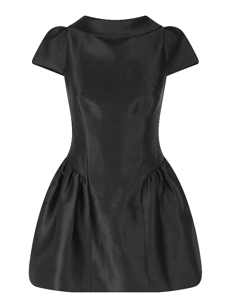 BLACK TAFFETA COLLARED MINI DRESS