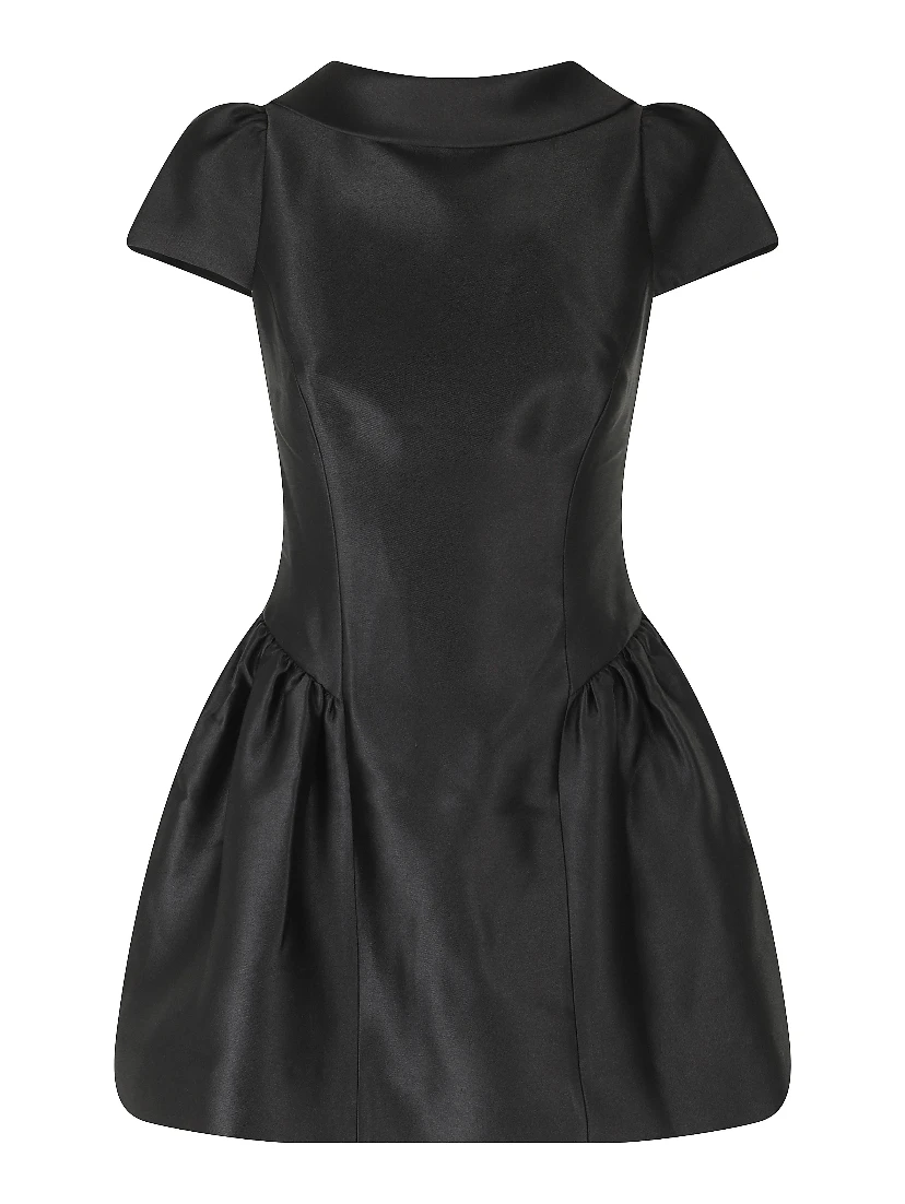 BLACK TAFFETA COLLARED MINI DRESS