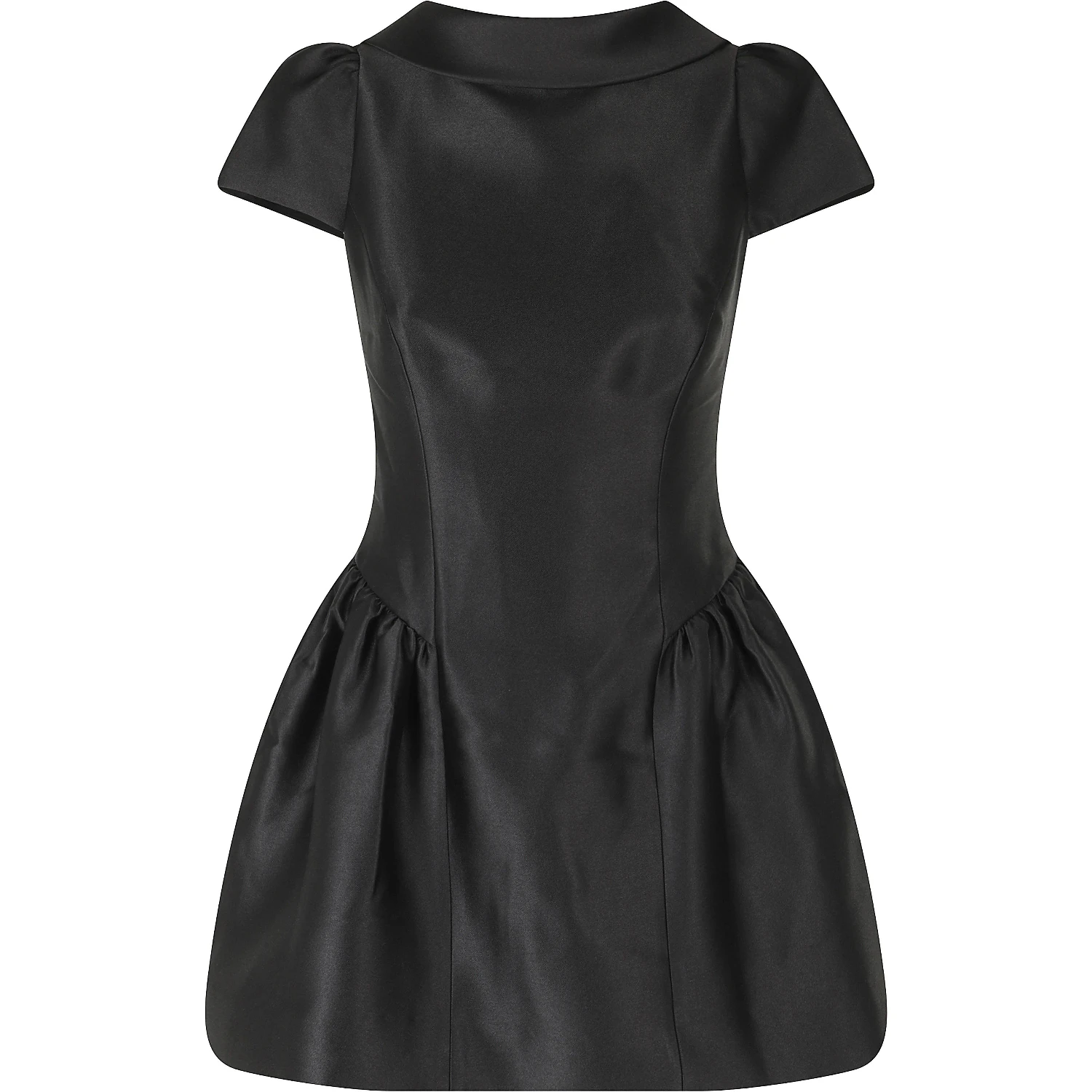BLACK TAFFETA COLLARED MINI DRESS