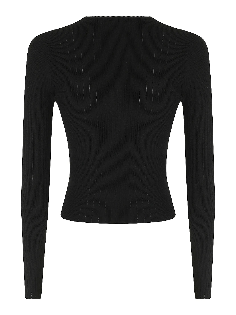LS V-NECK POINTELLE CARDIGAN W ZIP