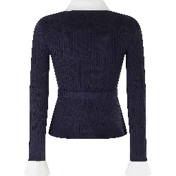 NAVY RIBBED KNIT CARDIGAN