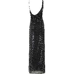 BLACK RHINESTONE DRAPED MAXI DRESS