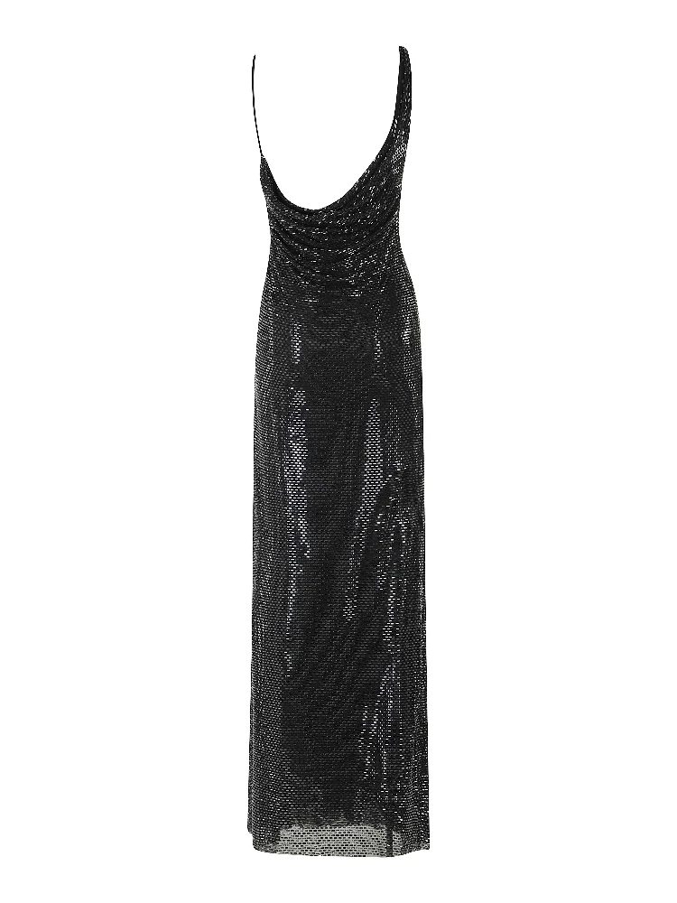 BLACK RHINESTONE DRAPED MAXI DRESS alternative