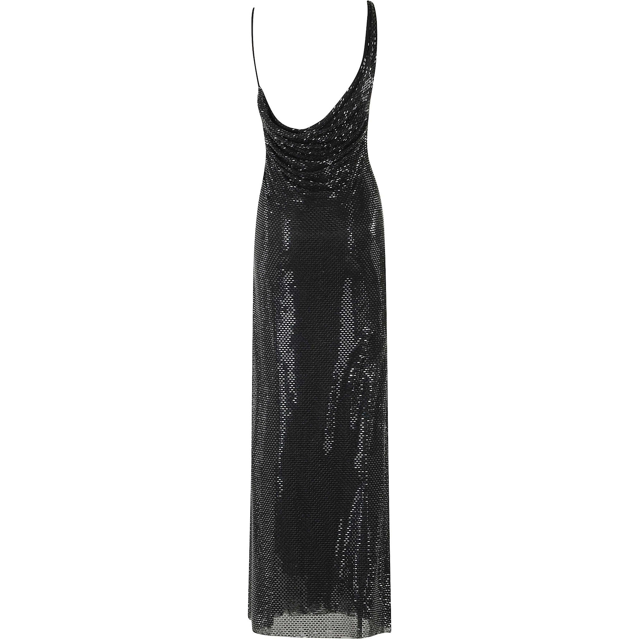 BLACK RHINESTONE DRAPED MAXI DRESS