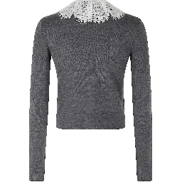 GREY LACE COLLAR KNIT CARDIGAN