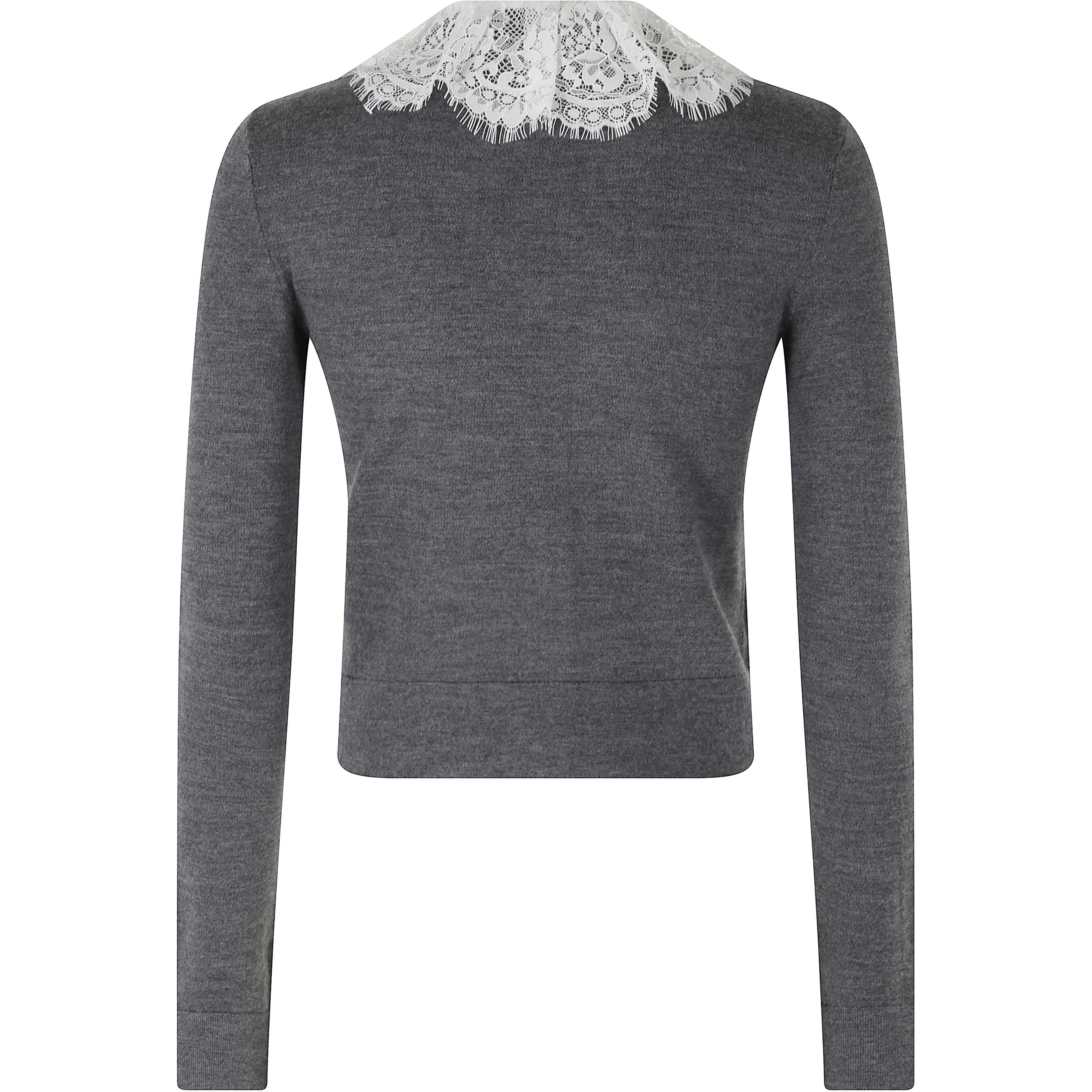 GREY LACE COLLAR KNIT CARDIGAN