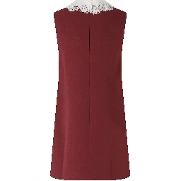 BURGUNDY CREPE LACE COLLAR MINI DRESS