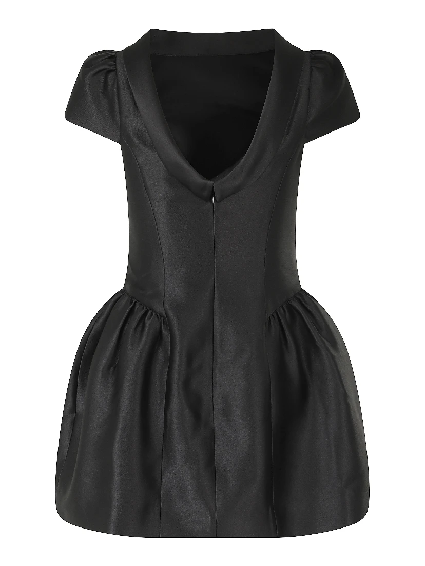BLACK TAFFETA COLLARED MINI DRESS
